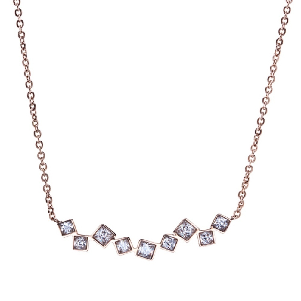 Gold-Tone Square CZ Bar Necklace – 16+1"